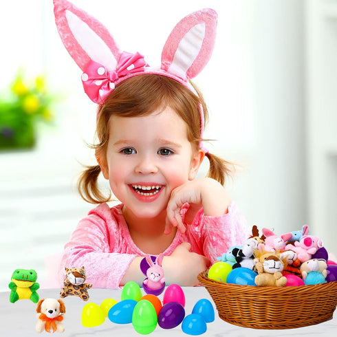 ThinkMax 16 pcs Easter Eggs Filled with Mini Plush Animals Toy for Easter Basket Stuffers/Fillers, Easter Eggs Hunt