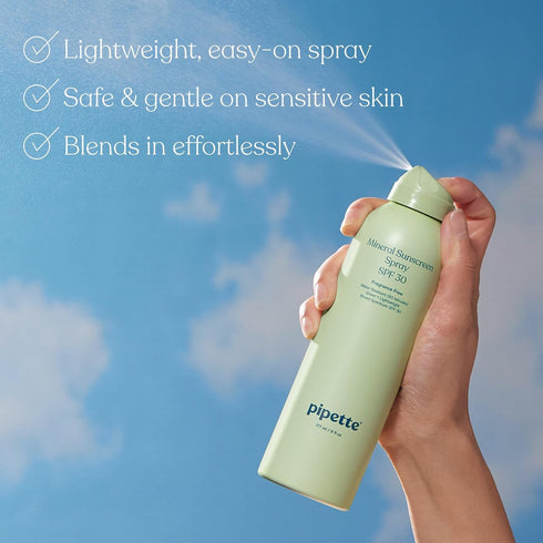 30, 6 oz, Pipette Baby Mineral Sunscreen Spray SPF Water-resistant Non-nano Zinc Oxide Mineral Sunscreen, UVB/UVA