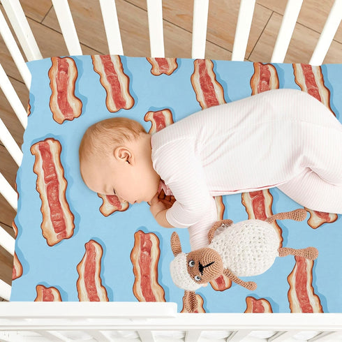 Pigsaly 27x39 Inch Crib Sheets Bacon Slices Blue Baby Sheet for Standard Crib Mattress Boys Girls Toddler Bed Sheets