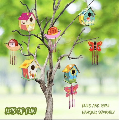 HOME COMPOSER 4 Pack 8-12 4-6 6-8 DIY Bird House Wind Chime Kits for Children to Build and Paint, Wooden Arts