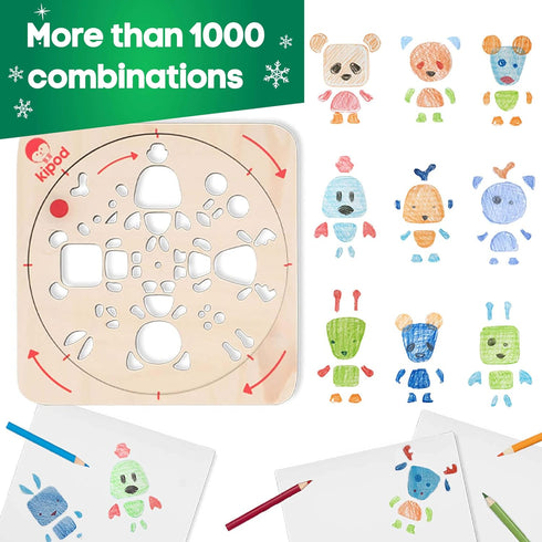ArtTwist Drawing Stencils Kit for Kids – Rotating Wooden Spin Art with 6 Colored Pencils and 5 White Papers