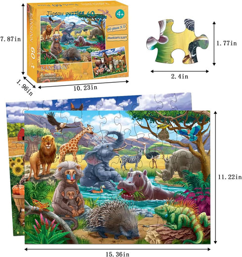 Puzzles for Kids Ages 4-8 - Farm & Wild Animal - 2 Packs 60 Pieces Jigsaw Puzzle for Learning Educational Toys