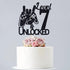 Video Game Level 7 Unlocked Birthday Cake Topper, Black Glitter, Boys 7th Birthday Cake Decorations