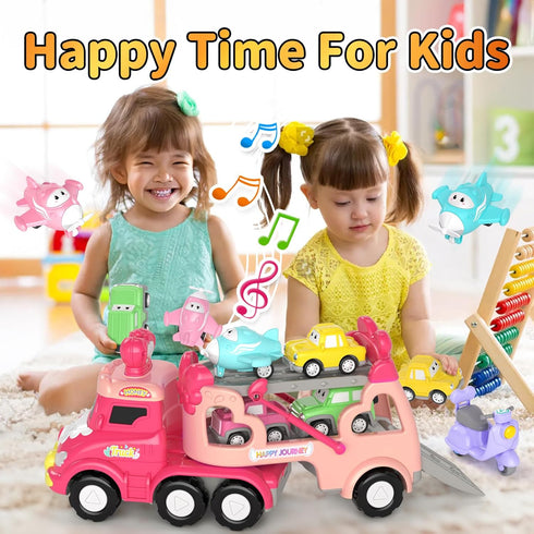 1 2 3 7-in-1 1-2 2-3, 1 2 3+ newcrave Truck Toys for Year Old Girl, Carrier Cars Toys for Toddler Girls Age Princess