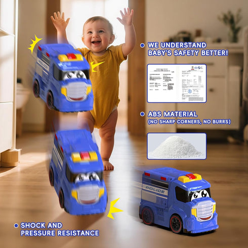 1-3 3-5 AEROQUEST Remote Control Police Car Truck Toy Cars for Toddlers with Sirens & Flashing Lights Cartoon RC