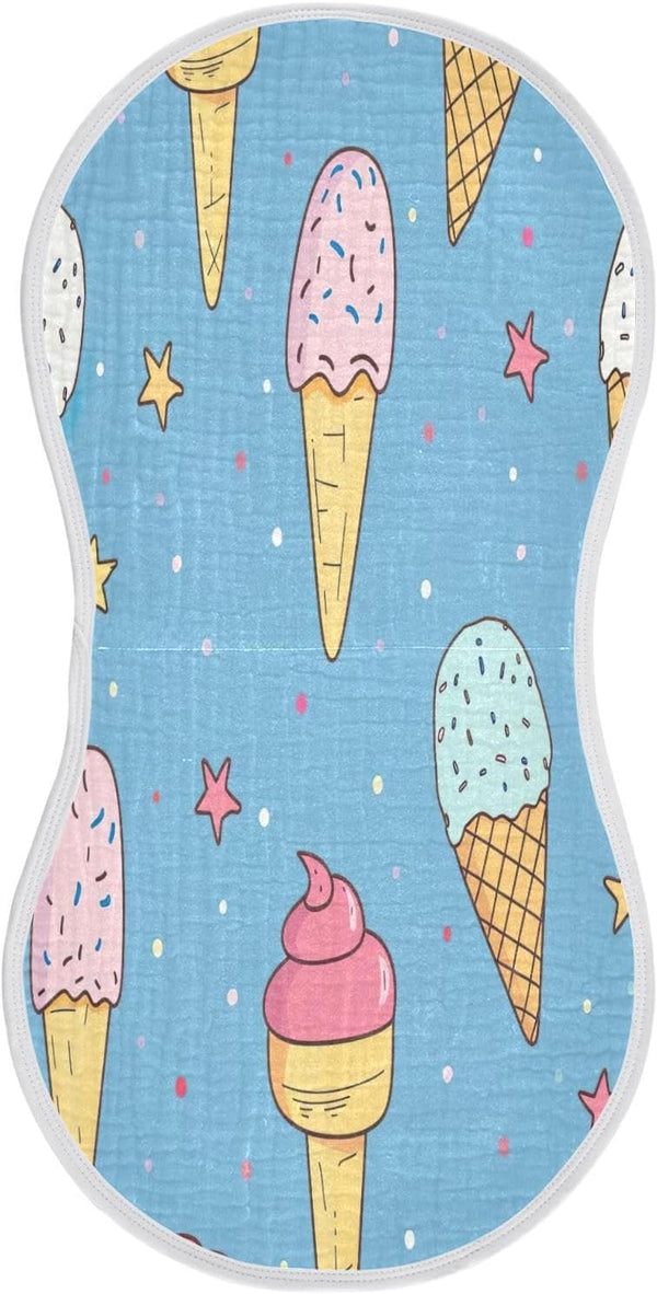 YETTASBIN Ice Cream Cone Muslin Baby Burp Cloth, Super Soft Absorbent Cotton Burp