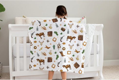 SqtmuHLuo 60x80inch Western Cowboy Baby Blanket for Boys Girls Gift Neutral Soft Flannel Cowboy Hat Boots Horse Cactus