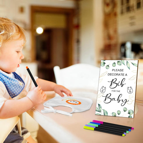 SytuHete 95 Kit50 24 20 1 SytuHe Pcs DIY Baby Bibs Decorating White Bibs Stencils Fabric Markers Baby Shower Game Sign