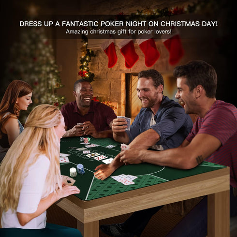 YUZPKRSI 47×23 Inch Poker Mat, 6 Players Texas Hold'em Rubber Mat with Carrying Bag for Poker Games