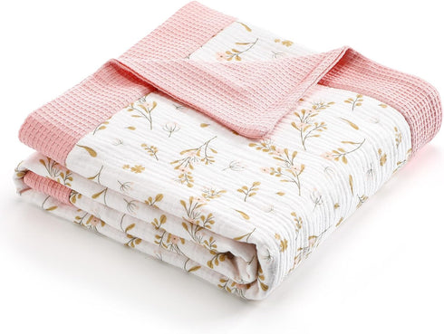 Hillsuren Flower Waffle Baby Blanket, 30x40 Inch Muslin Swaddle Blanket, Soft 5 Layers