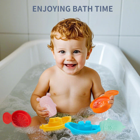 15 Baby Bath Toys for Toddlers, PCS Mold Free Bathtub Water Play Toys with Rainbow Color Floating Boats Spoons