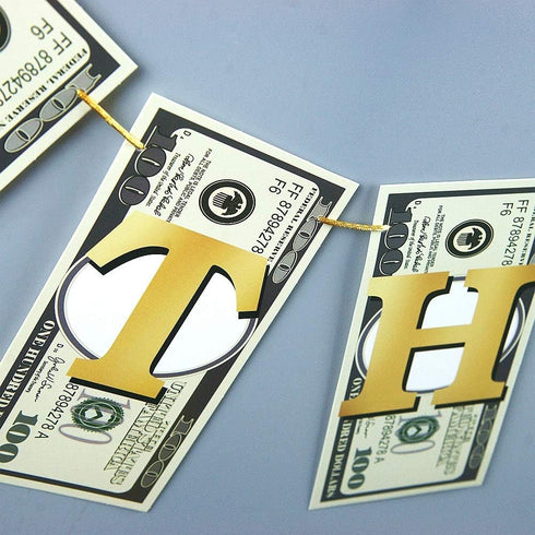 Money Dollar Bill Signs Theme Paper Happy Birthday Banner, Bill Pennant Banner Party Decorations