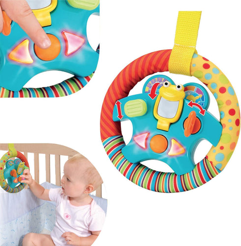 KiddoLab Steering Wheel Toy with Music, Lights, Sounds & Flip Up Mirror for Crib & Stroller