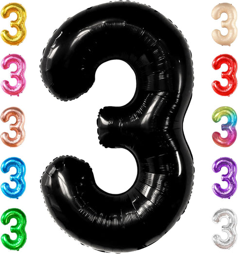 KatchOn Black Number 3 Balloon - Giant 40 Inch for 3rd Birthday Decorations for Boys
