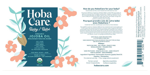 HobaCare Organic Jojoba Baby Oil, 100% Pure Natural, Unscented, Cold Pressed with Pump for Baby Skin, 4.22 oz