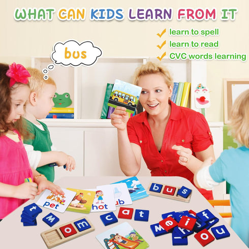 CVC Word Educational Toy Spelling Games, Montessori Learning Toys Gifts for 3-6 Years Old Kids, 60 Sight Words
