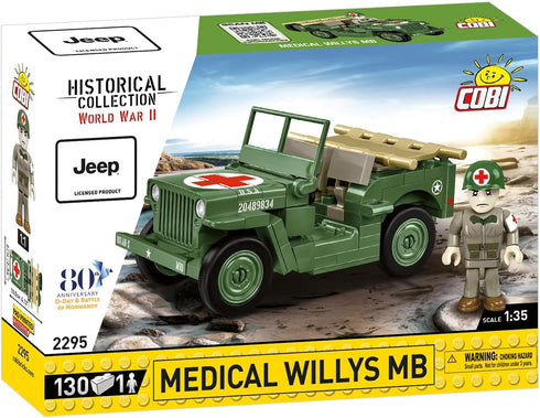 Set, 130 COBI Historical Collection WWII Jeep Willys MB Medical Vehicle Building Pieces