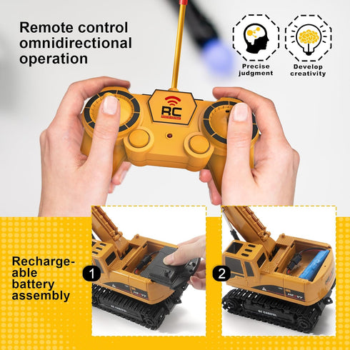 Construction Excavator Toy - Remote Control Hydraulic Digger Truck for Kids 6-9 Years Old