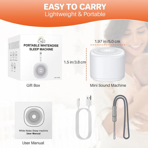 10 FUNYKICH Travel White Noise Sound Machine with Colorful Light, Portable Mini Sound Machine for Baby Adults Kids