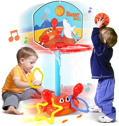 Toddler Basketball Hoop, 2 in 1 Sports Toy Set for Kids with Ring Toss Game