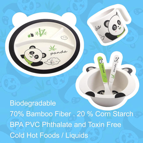 Bamboo Toddler Dinnerware Set, 5Pcs Baby Plates and Bowls, Christmas Kids Dishes Set with Plate, Bowl, Cup, Fork, and