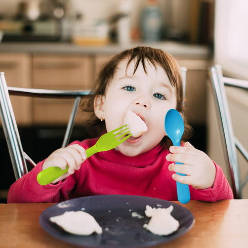 Toddler Utensils Set, 18 Pcs Plastic Kids Forks and Spoons, BPA Free, Dishwasher Safe, Brightly Colored Silverware