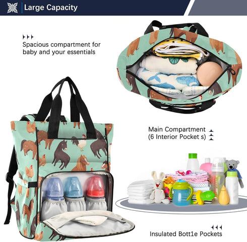 SUABO Seamless Backpack A Of Horese Pattern Baby Diaper Bag Large Bag Waterproof Travel Diaper Bags for Moms and Dads
