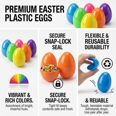 SAILYLENCEY 30 2.36 inch 6 Pieces Premium Plastic Easter Eggs for Easter Basket Stuffers - Fillable & Reusable Easter