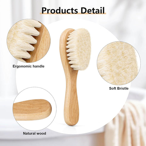 Mocokkiti Set (2 Baby Hair Brush, Goat Bristles Brush and Baby Cradle Cap Brush for Cradle Cap Wood Bristle Brush