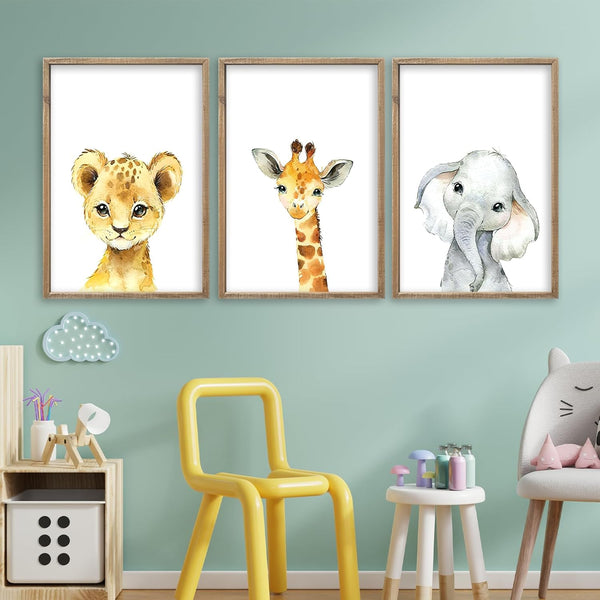 flowtorely Baby Safari Nursery Wall Art Decor 11x16 Inch Set of 3 Wood