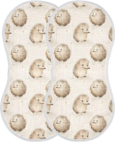 Set 2, 22 11 Inch Muslin Baby Burp Cloths of Soft Absorbent Animal Hedgehog Cute Muslin Washcloths, Bibs, Face Towel
