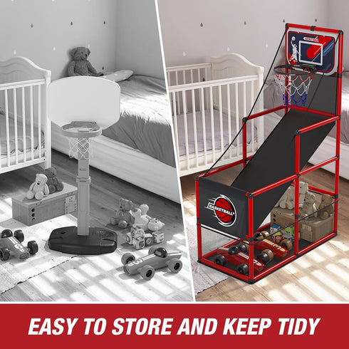 Basketball Arcade Game Indoor Outdoor, Kids Basketball Hoop with 4 Balls & Pump, Single Shot Basketball Game at Home,