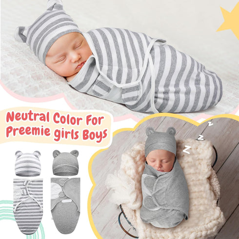 4 Pack Set 3-7 Lbs Buryeah Preemie Swaddle Blanket Wrap with Hat for Baby Boys Girls Preemie Newborn Clothes Sleepers