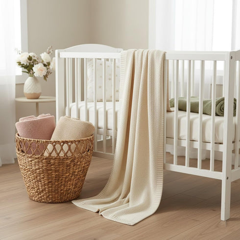 Cozy 36 28 Inches Baby Knit Blanket Soft Cotton Lightweight Newborn Blanket for Crib Stroller Toddler Nursery Shower