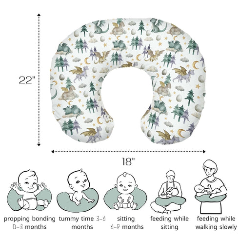 HawSkgFub Watercolor Cute Dragon Fairy Tale Nursing Pillow Cover for Baby Boys, Cloud Moon Star Dragons Egg