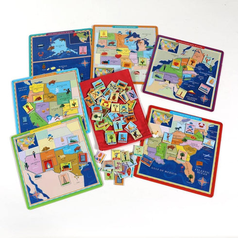 eeBoo United States Geography Bingo Game - 2 to 6 Players, 6 Game Cards, 84 Playing Cards, Drawstring Bag