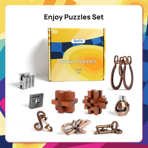 9-Piece Set Retro Puzzle - Brain Teaser Toys for All Ages