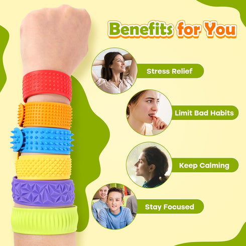 6 Pack, Sensory Fidget Toys for Kids: Textured Silicone Slap Bracelets Stress Relief Fidgets for Autism ADHD, Wearable