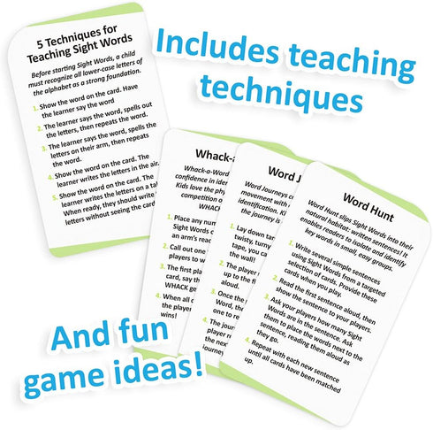 100 Vocabulary Flash Cards for Sight Words, 6 Learning Games per Deck, Preschool & Elementary