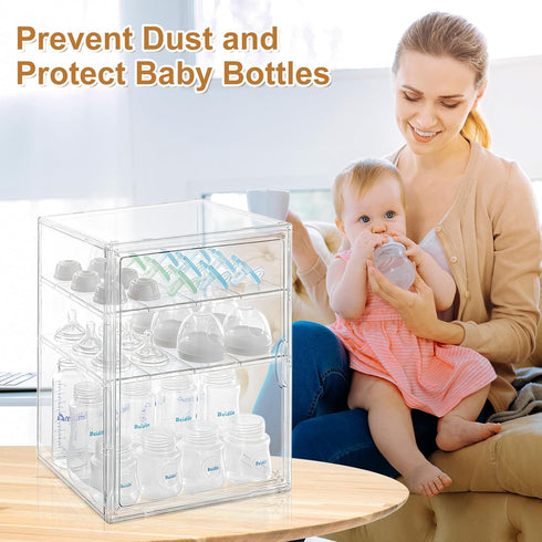 ERTIUANIO 3 Countertop Baby Bottle Organizer Tier Acrylic Bottle Storage Organizer Container, Clear Plastic Bottle