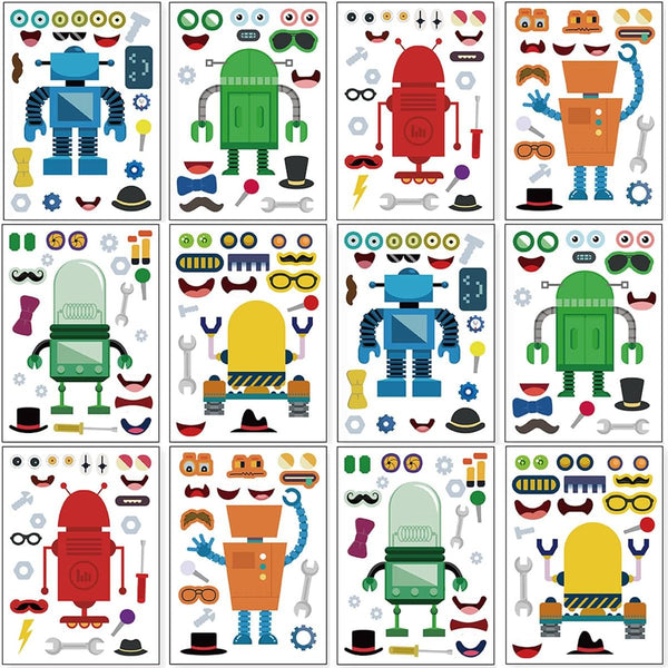 DaiUni 24 Sheets 8.27''5.9'' Make Your Own Robot Stickers for Kids Toddlers, Make