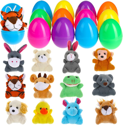 BILLMOSS Prefilled Easter Eggs with Mini Plush Toys, 12 Packs Easter Basket