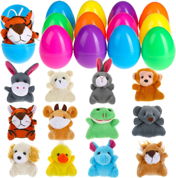 BILLMOSS Prefilled Easter Eggs with Mini Plush Toys, 12 Packs Easter Basket