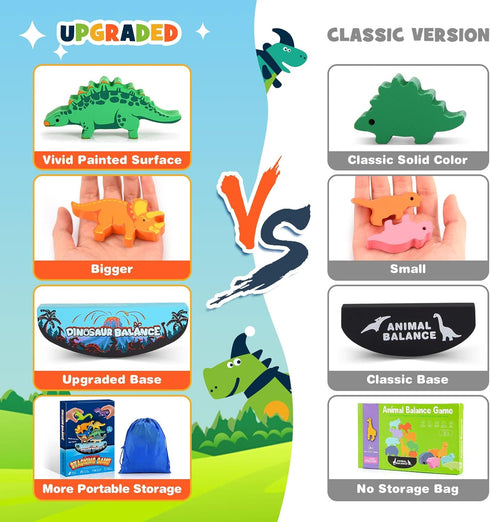 Dinosaur Toys for Kids 3-5, Wooden Stacking Montessori Toys, Balance Competition Game for Family Birthday Gifts