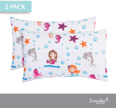 Everyday Kids 2-Pack Toddler Travel Pillowcases, 100% Soft Microfiber, 14" by 20" Fits Pillows 14x19, 13x18 or 12x16