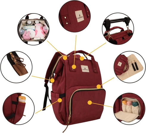 Backpack Backpacks Pack Ramhorn Diaper Multifunction Travel Waterproof Back for Mom, Red