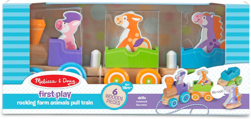 Melissa & Doug First Play Wooden Rocking Farm Animals Pull Train Toy