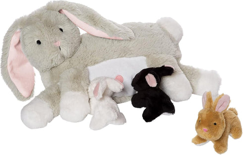 Nursing Nola Rabbit Stuffed Animal with Baby Bunnies - Plush Toy by Manhattan Toy
