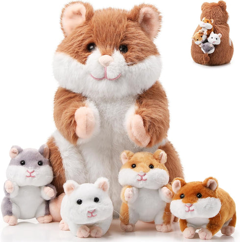 Deekin 5 Pcs Hamster Stuffed Animal Set 14 Inch Hamster Mommy with