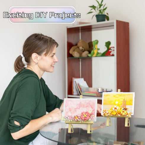 WULOBOOI Set, 14+ Mini Flowers Picture Frame Building Desk Decor Block Easel for Message Stickers and Painting Photo